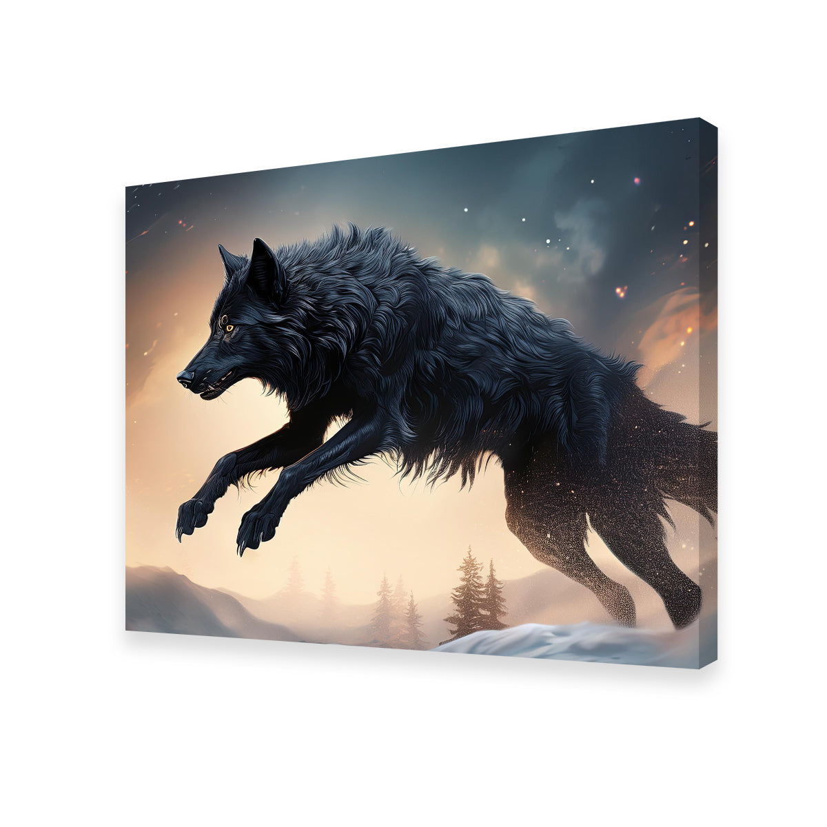 Black Wolf Jumping Wall Art