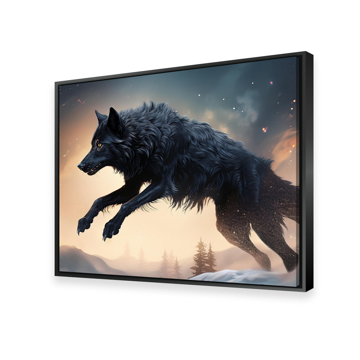 Black Wolf Jumping Wall Art
