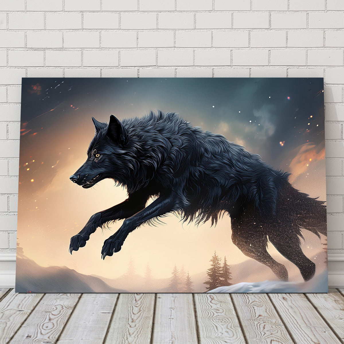 Black Wolf Jumping Wall Art