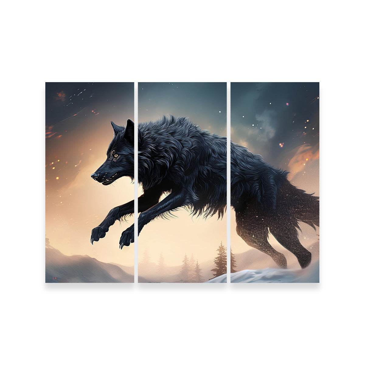 Black Wolf Jumping Wall Art