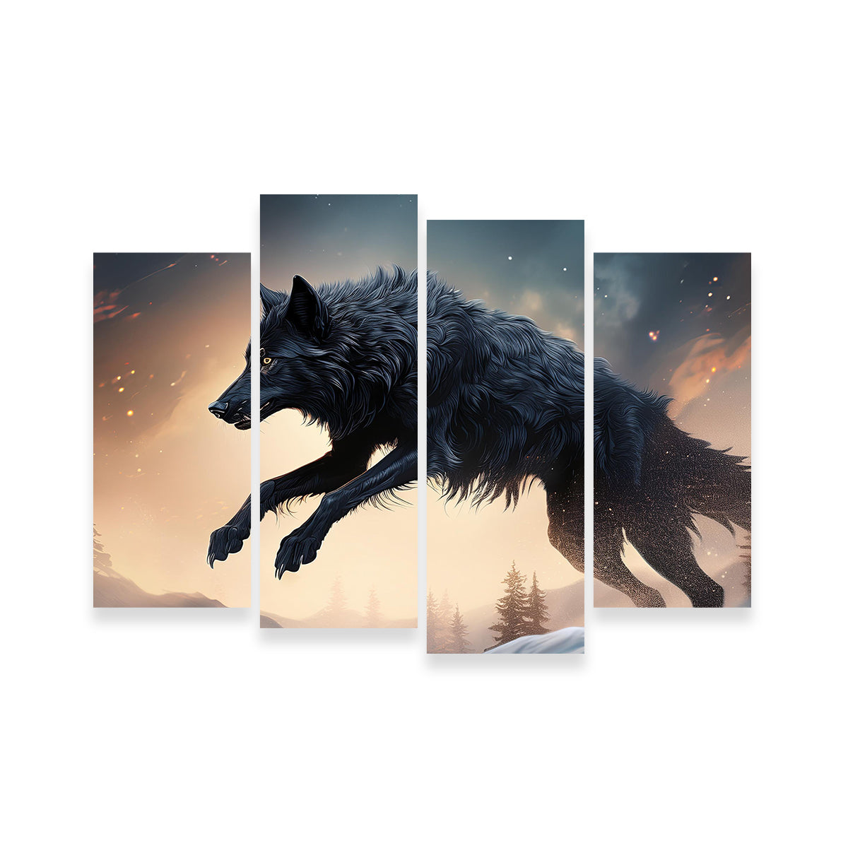 Black Wolf Jumping Wall Art