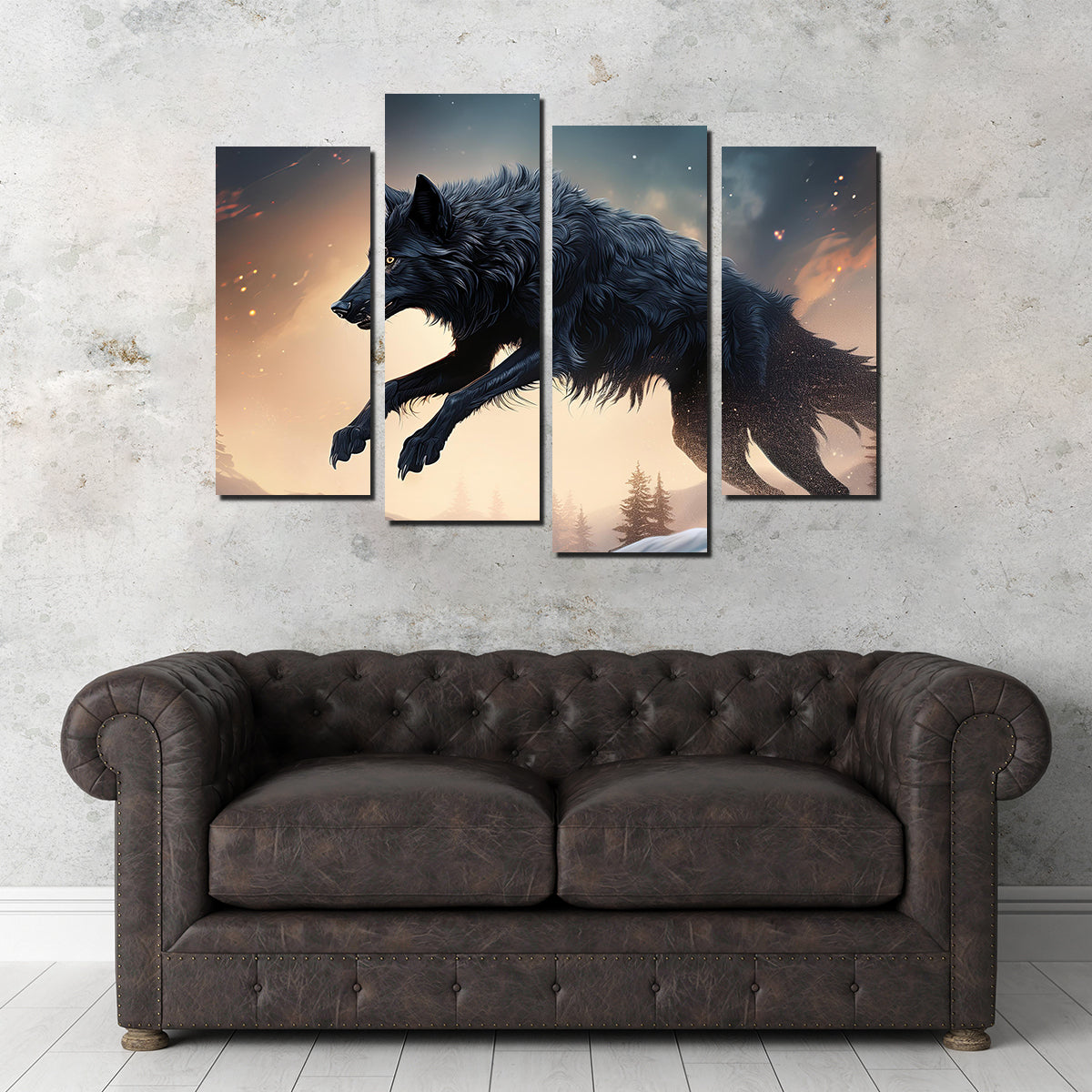 Black Wolf Jumping Wall Art