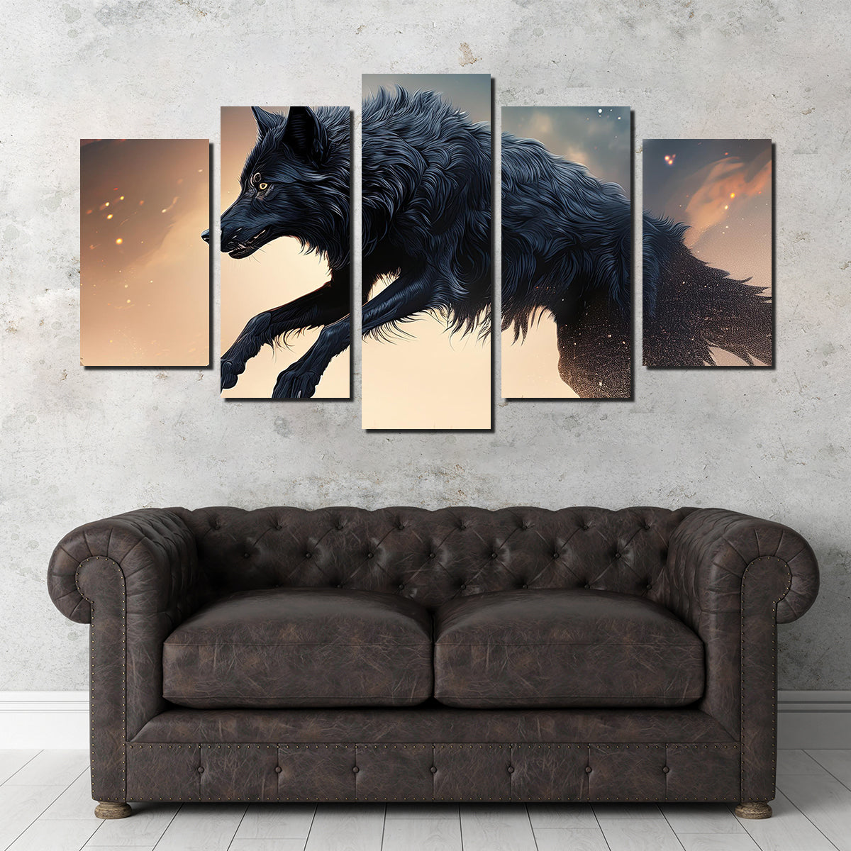 Black Wolf Jumping Wall Art