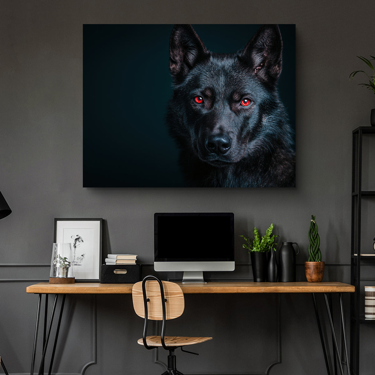 Black Wolf Red Eyes Wall Art