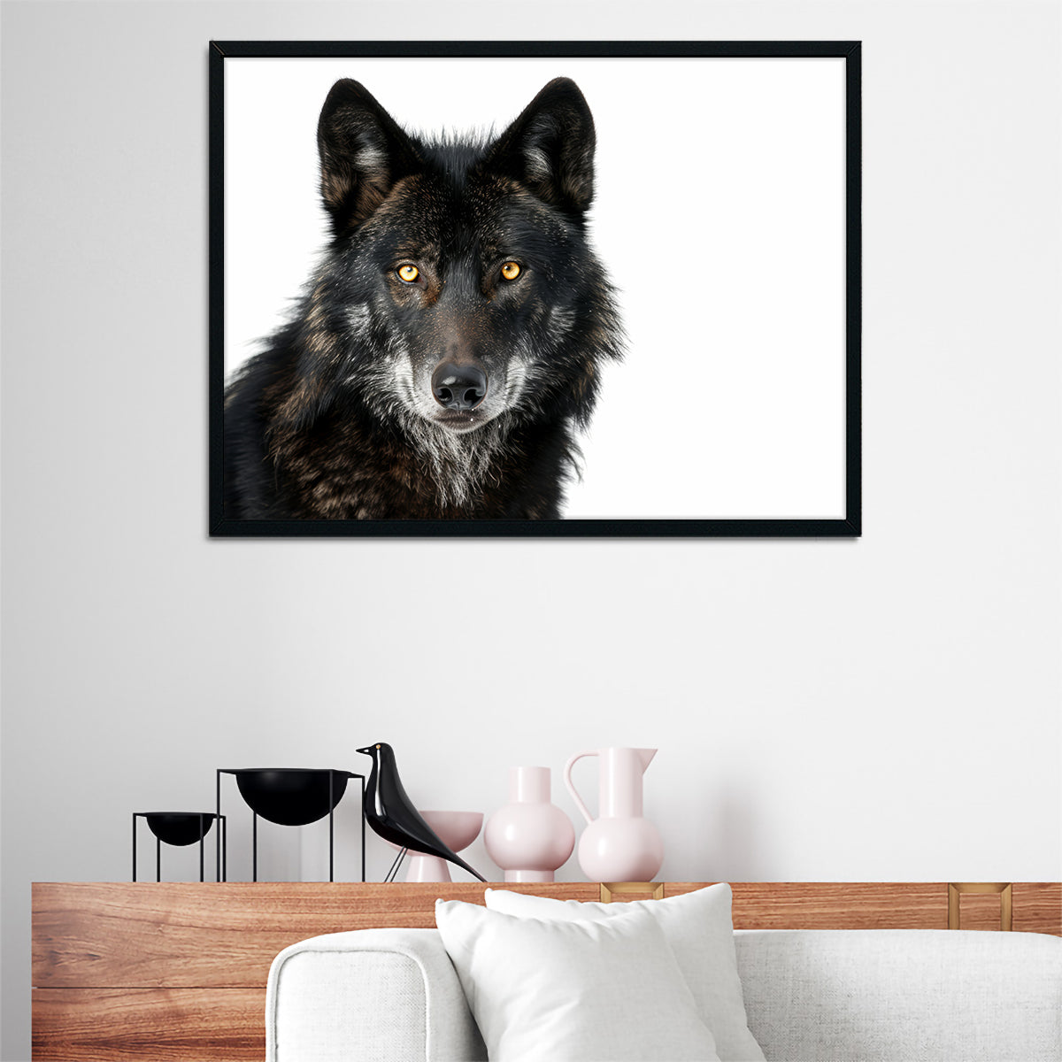 Black Wolf White Background Wall Art