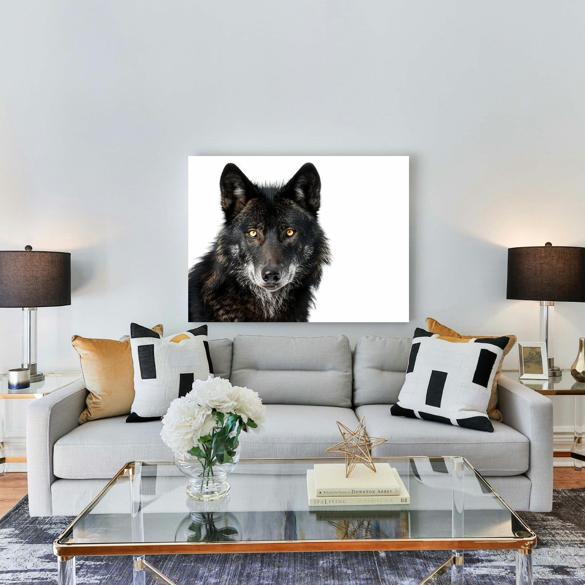Black Wolf White Background Wall Art