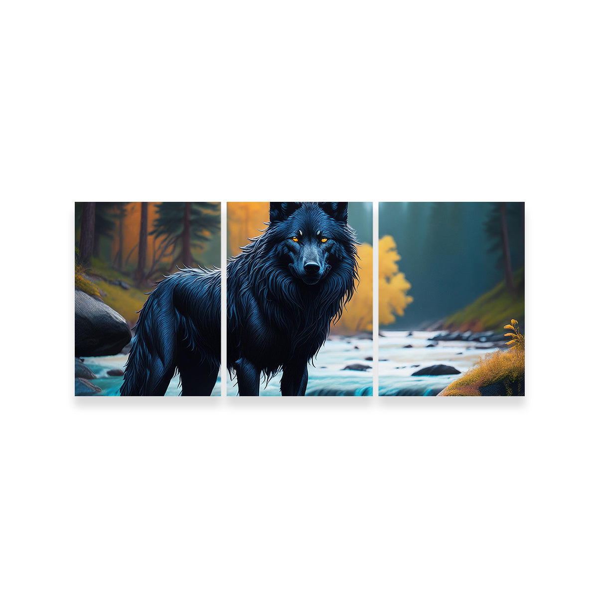 Black Wolf by the River Wall Art