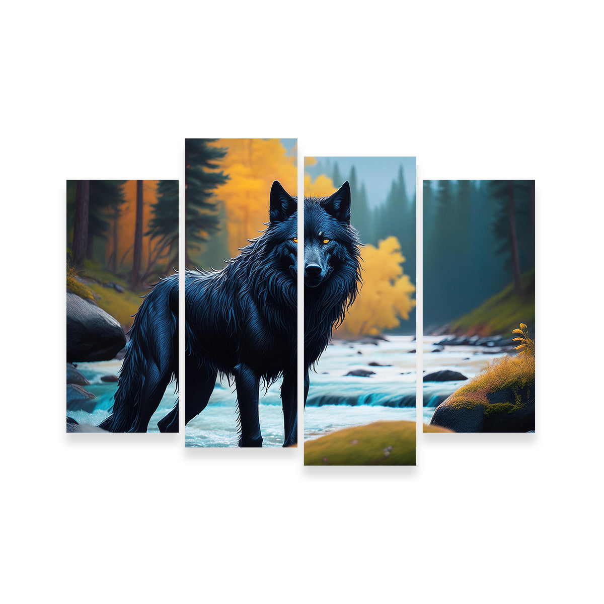 Black Wolf by the River Wall Art