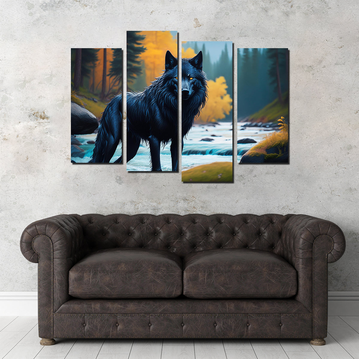 Black Wolf by the River Wall Art