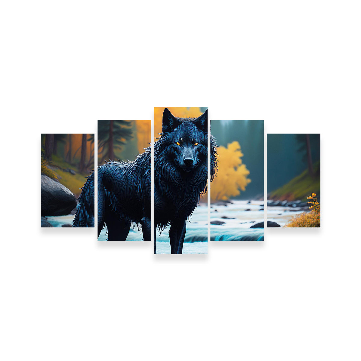Black Wolf by the River Wall Art