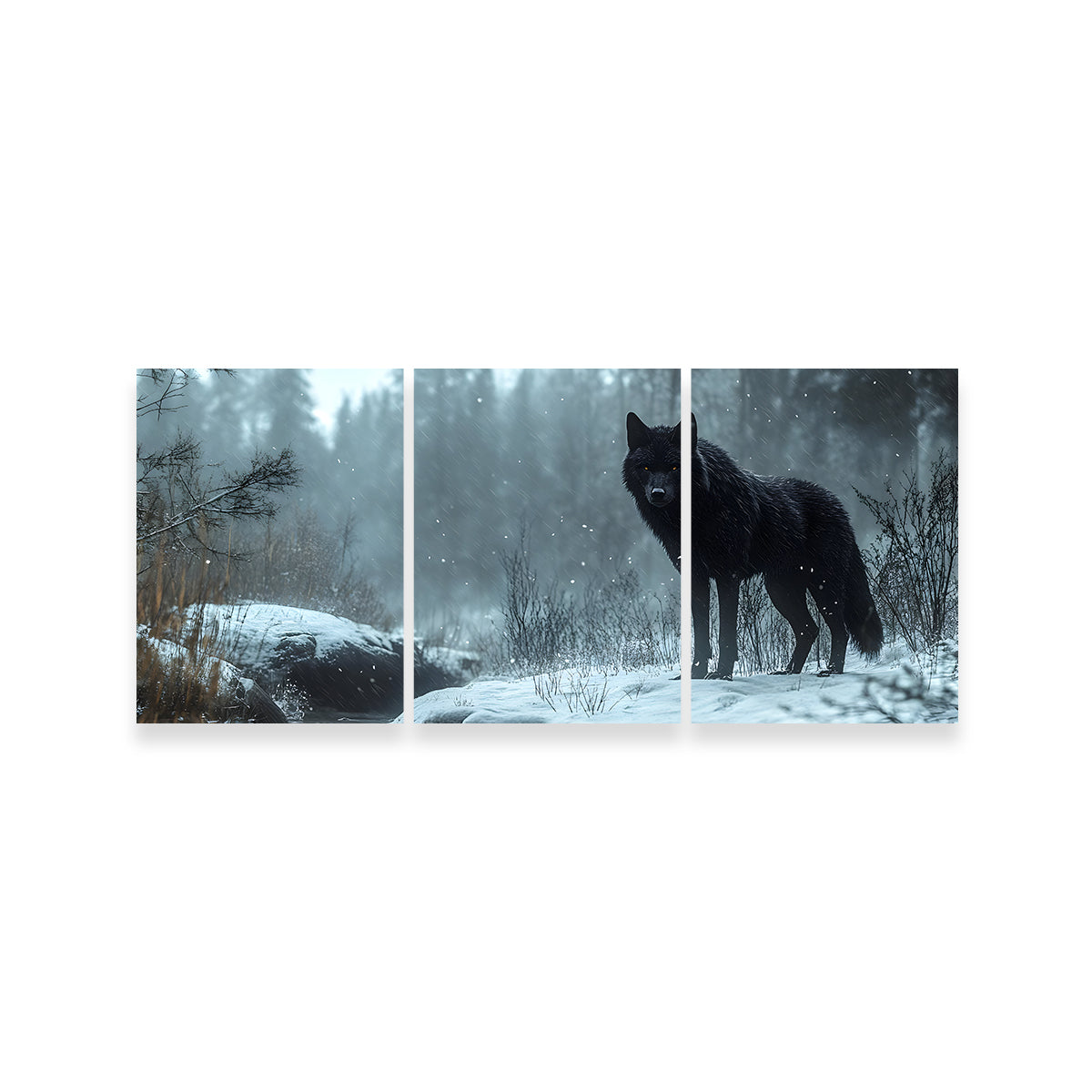 Black Wolf in Snowy Forest Wall Art