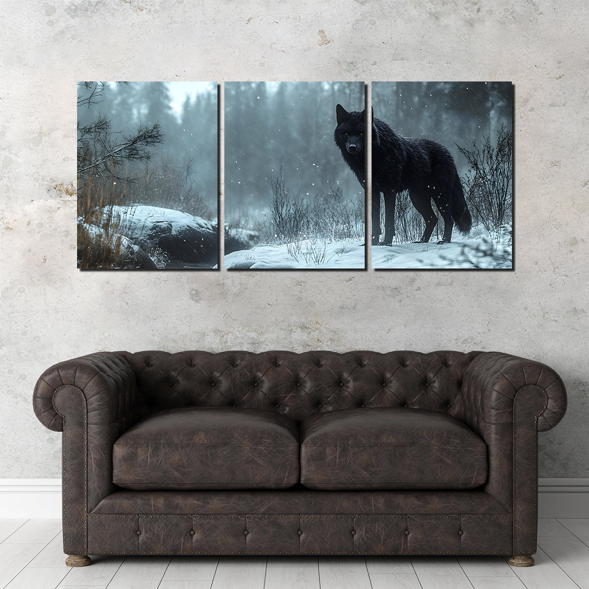 Black Wolf in Snowy Forest Wall Art