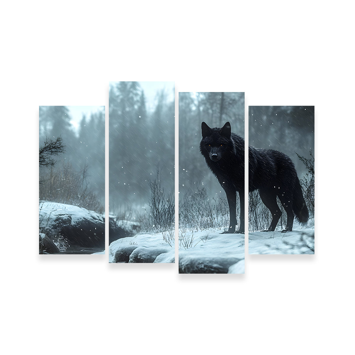 Black Wolf in Snowy Forest Wall Art