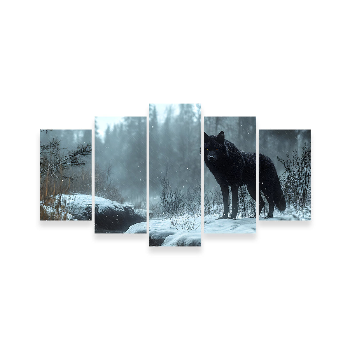 Black Wolf in Snowy Forest Wall Art