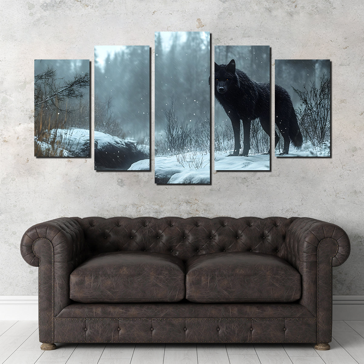 Black Wolf in Snowy Forest Wall Art
