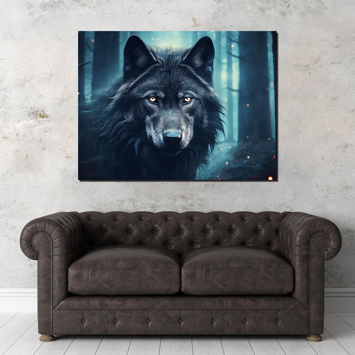 Black Wolf in Woods Wall Art
