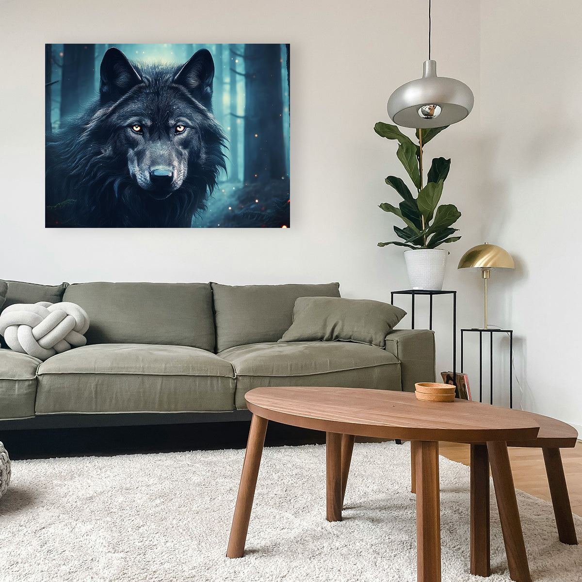 Black Wolf in Woods Wall Art