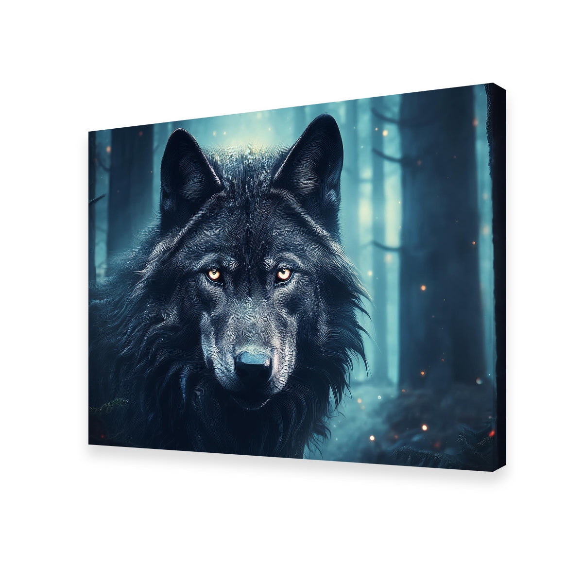 Black Wolf in Woods Wall Art