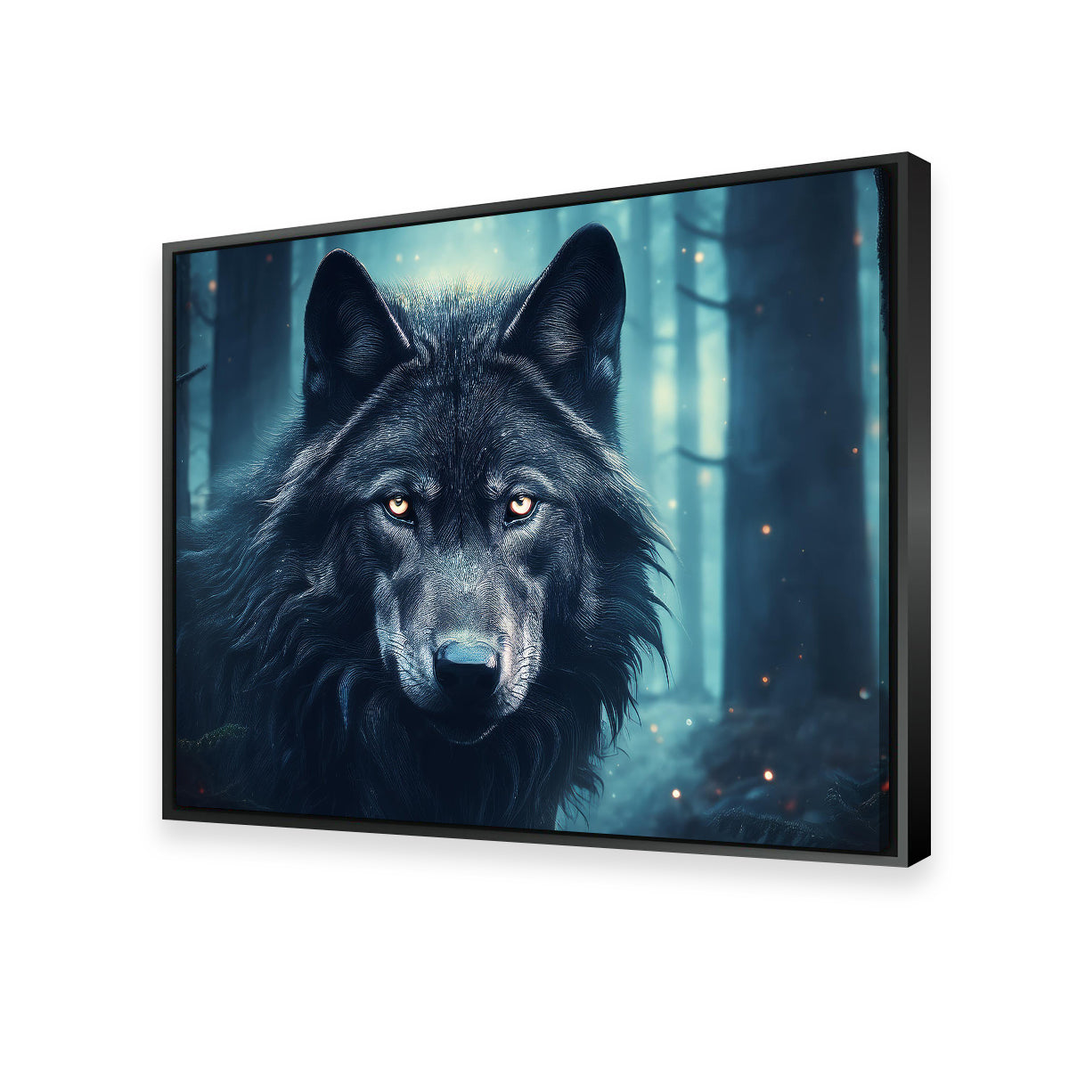 Black Wolf in Woods Wall Art