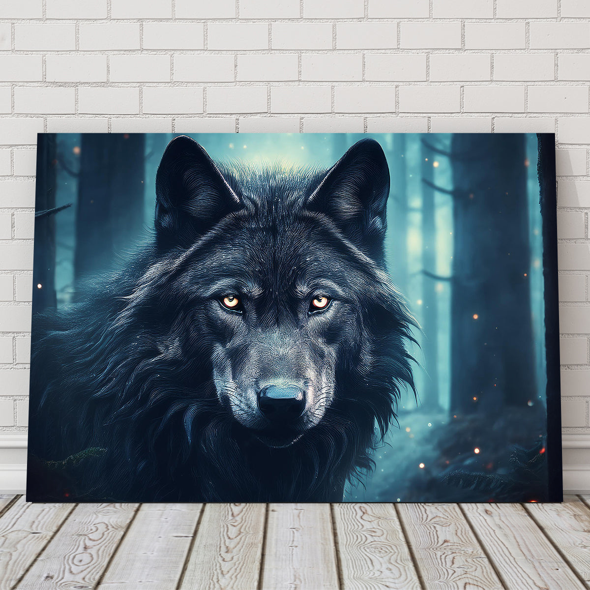 Black Wolf in Woods Wall Art