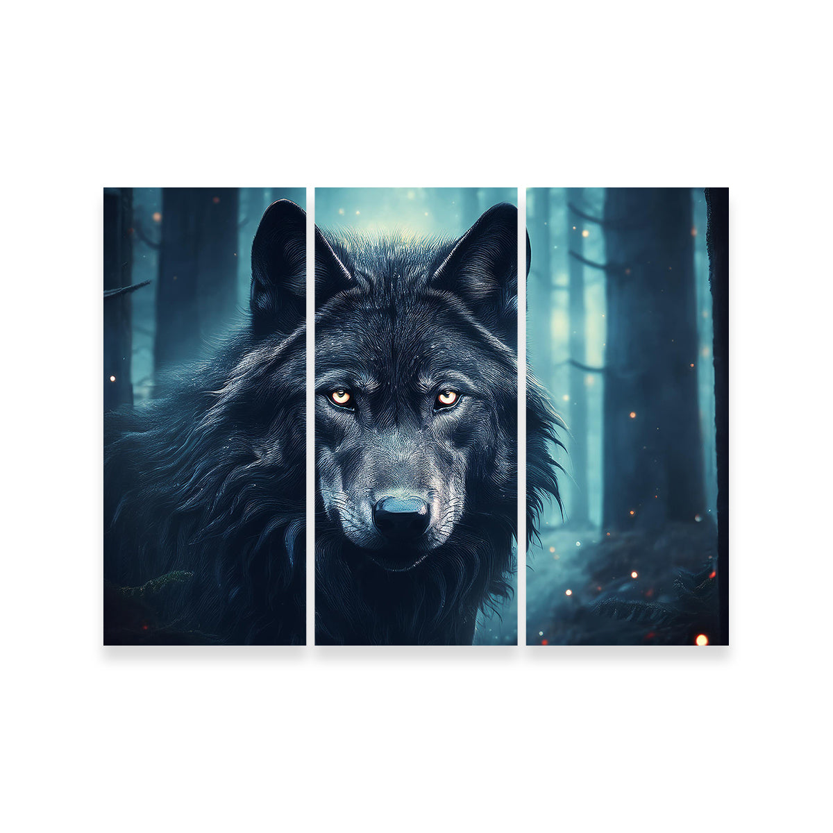 Black Wolf in Woods Wall Art