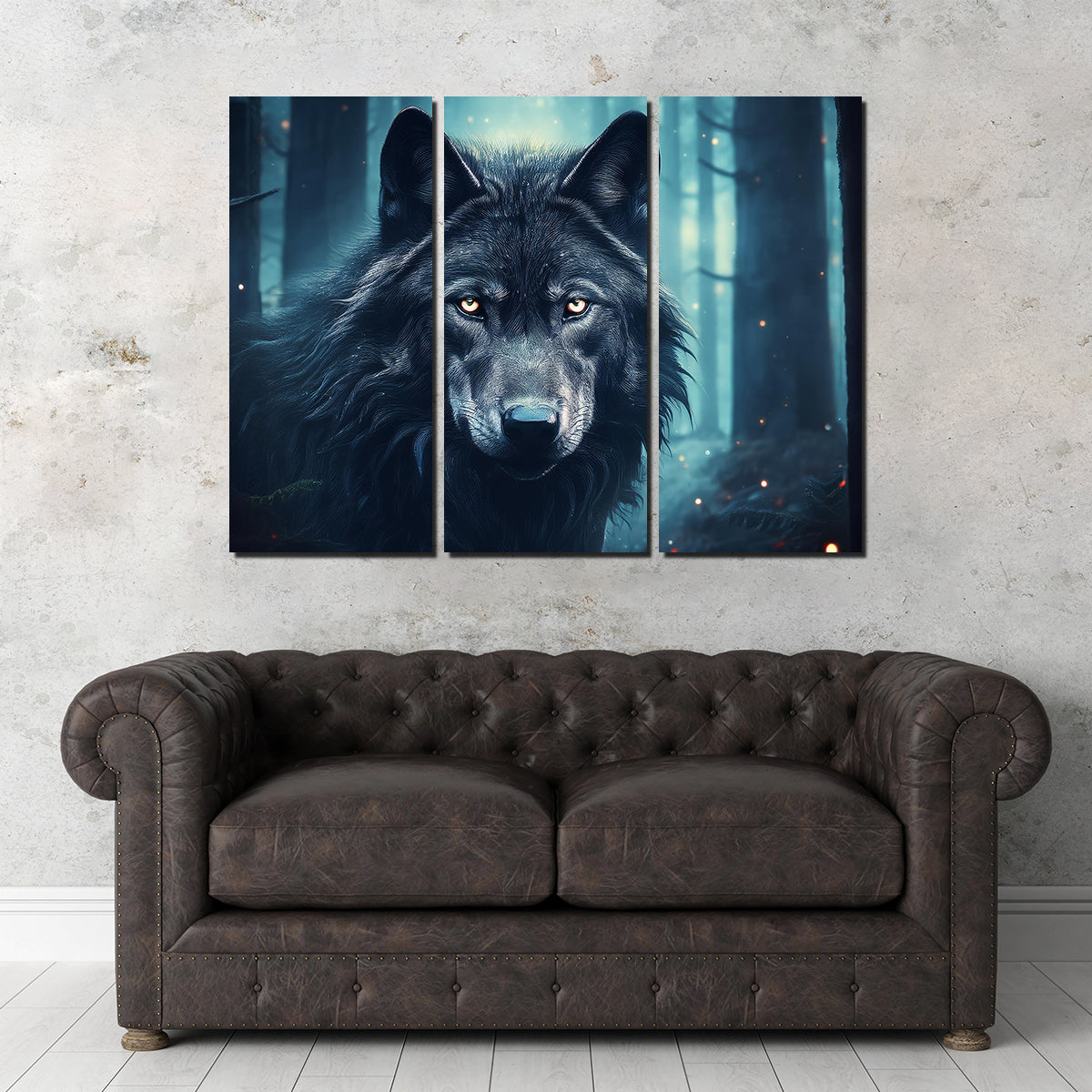 Black Wolf in Woods Wall Art