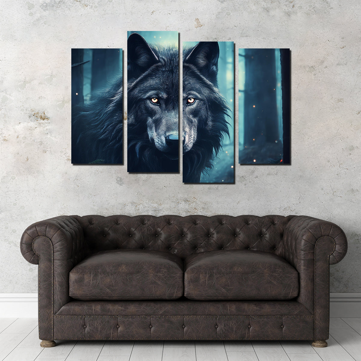 Black Wolf in Woods Wall Art