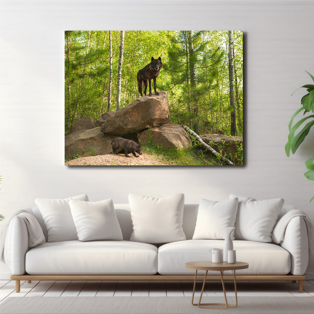 Black Wolf on Den Wall Art