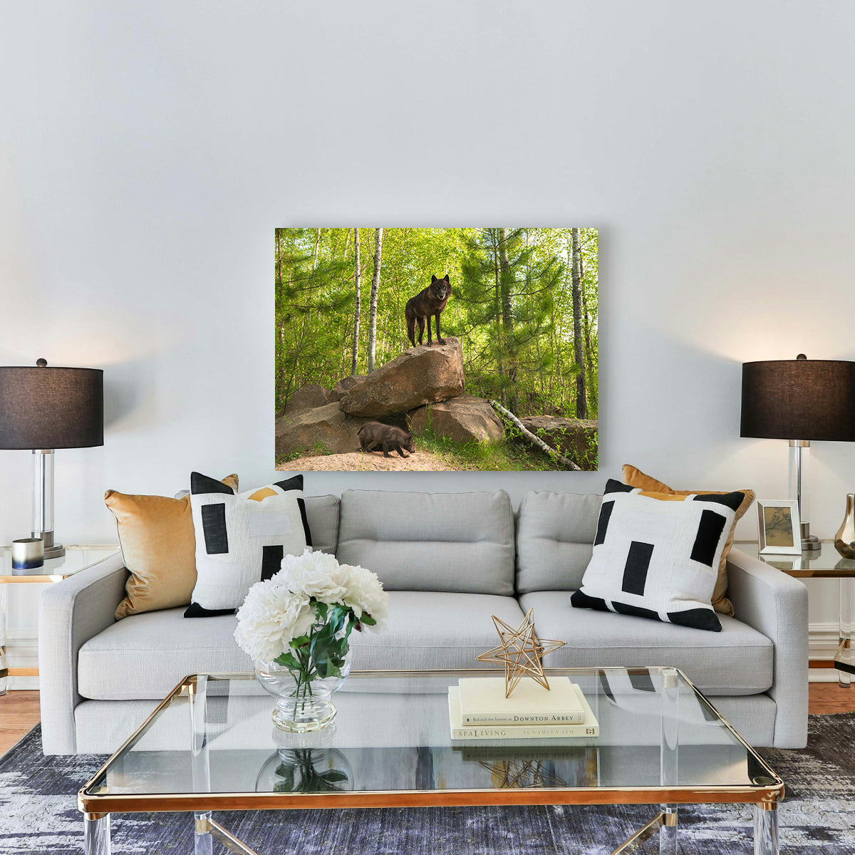 Black Wolf on Den Wall Art