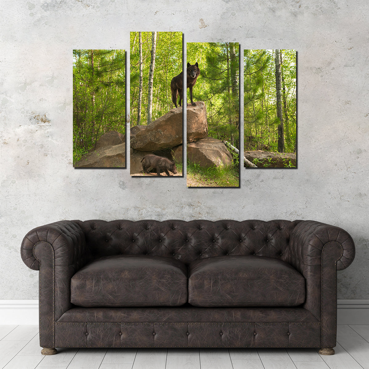 Black Wolf on Den Wall Art