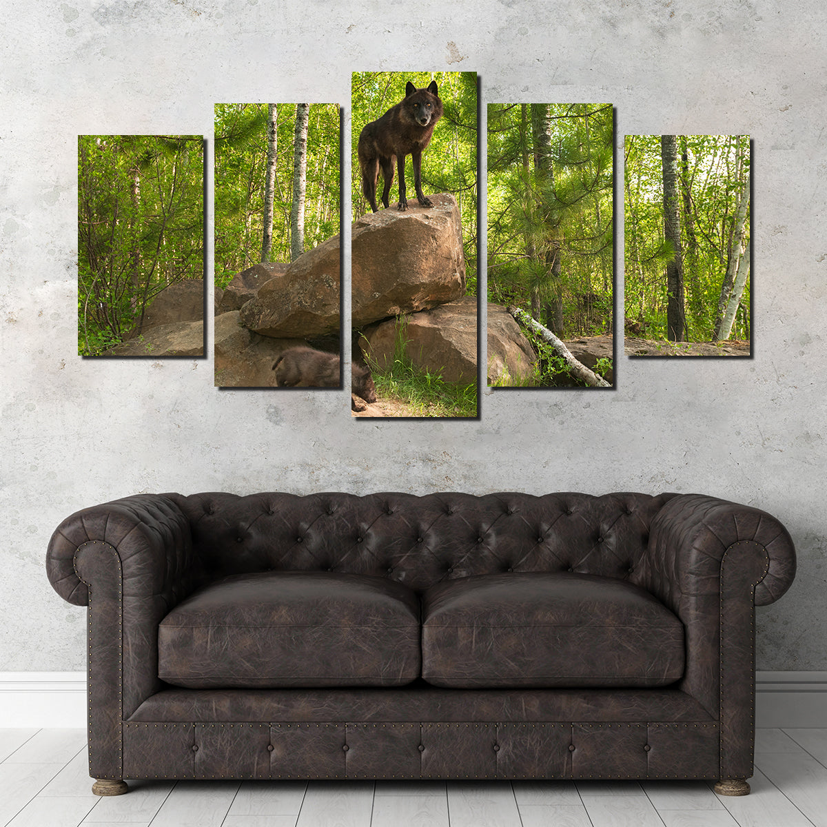 Black Wolf on Den Wall Art