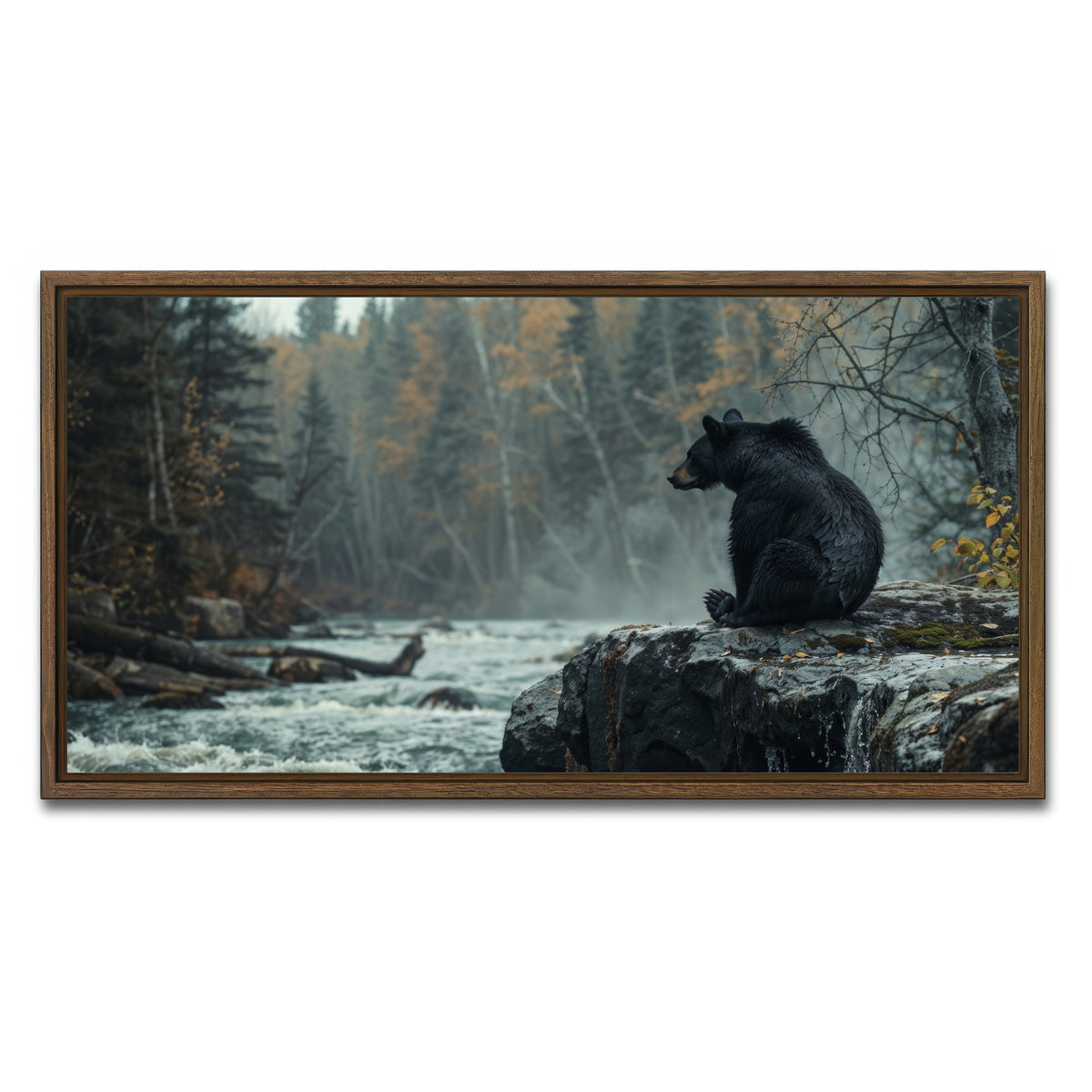 AUTO-MOCKUP WHITE | Black Bear River | 1 Piece | Walnut Framed Canvas | group=2x1