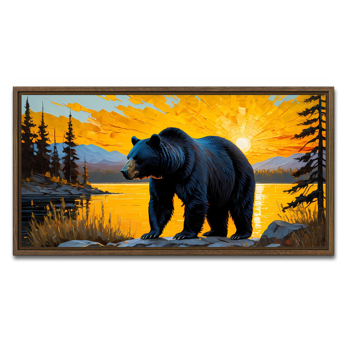 AUTO-MOCKUP WHITE | Black Bear Sunset | 1 Piece | Walnut Framed Canvas | group=2x1