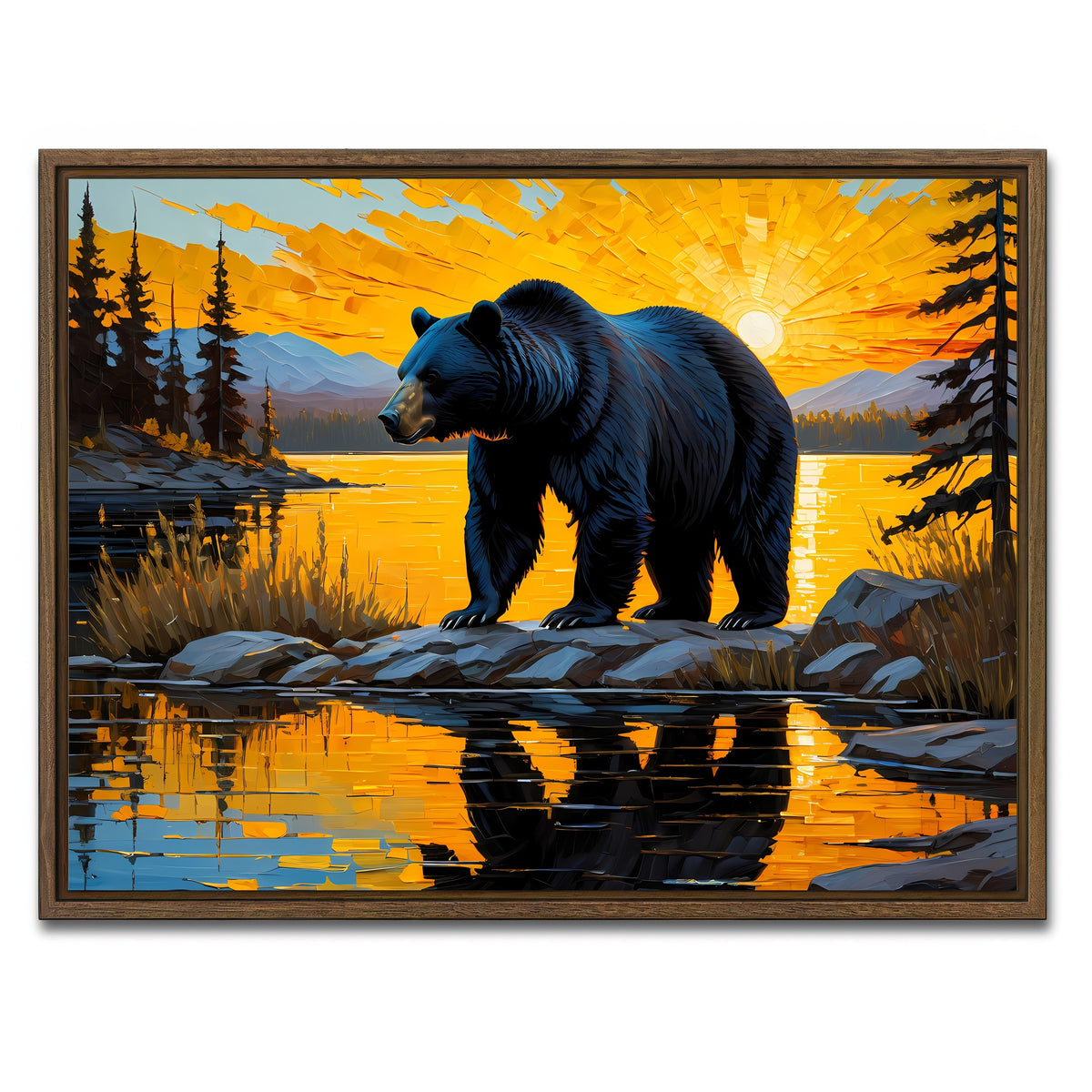 AUTO-MOCKUP WHITE | Black Bear Sunset | 1 Piece | Walnut Framed Canvas | group=4x3