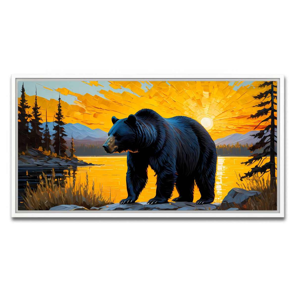 AUTO-MOCKUP WHITE | Black Bear Sunset | 1 Piece | White Framed Canvas | group=2x1