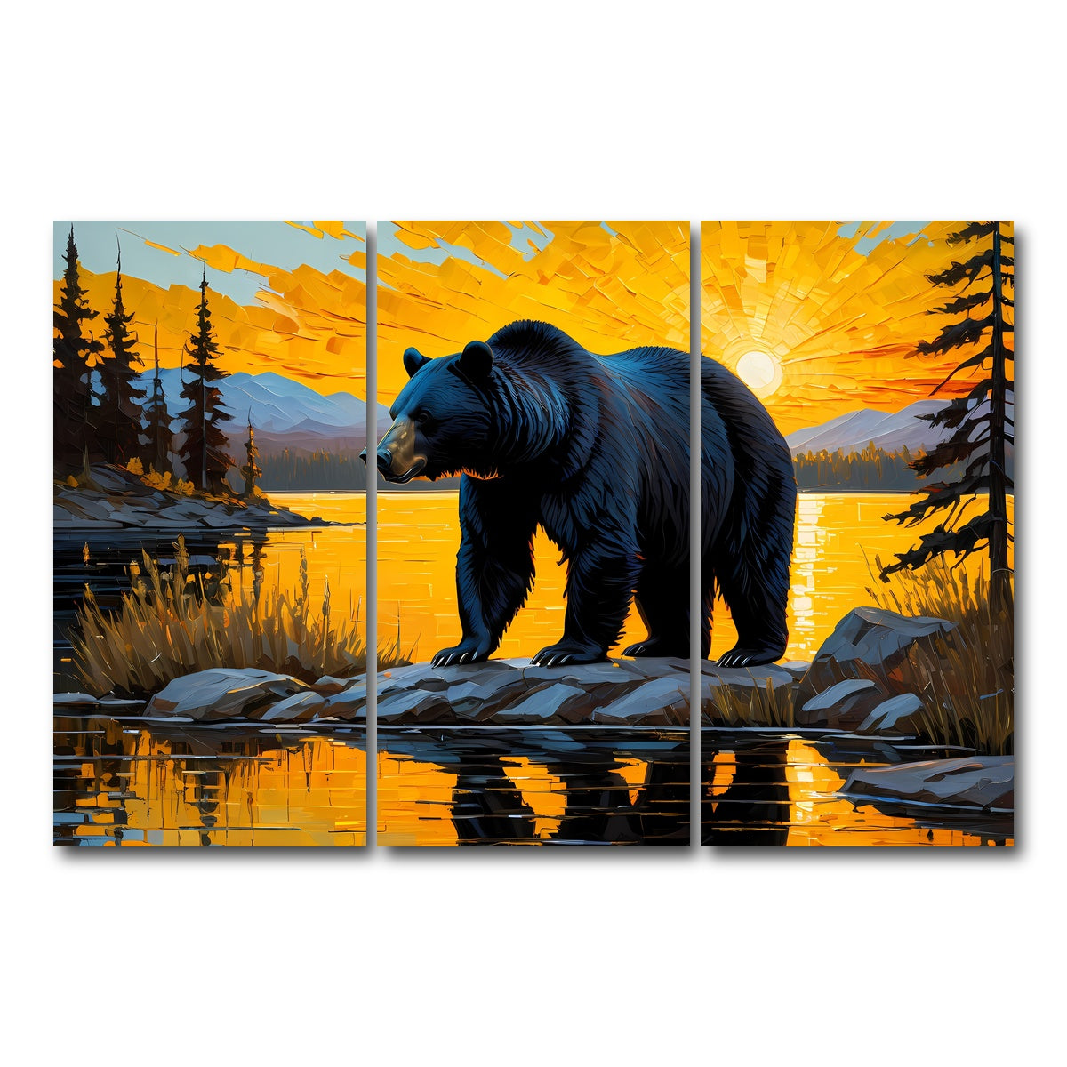 AUTO-MOCKUP WHITE | Black Bear Sunset | 3 Piece | Gallery Wrap Canvas | group=12x24