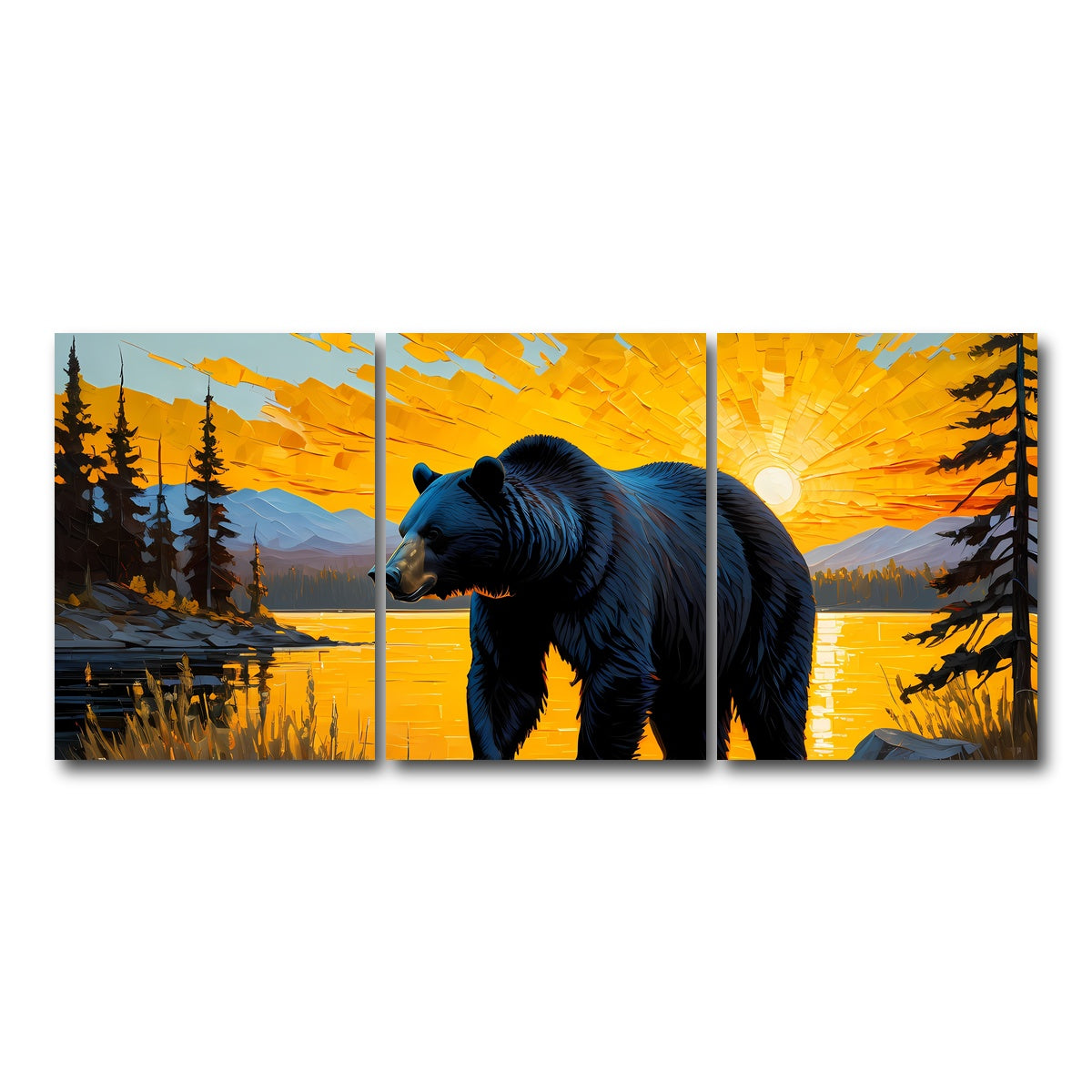 AUTO-MOCKUP WHITE | Black Bear Sunset | 3 Piece | Gallery Wrap Canvas | group=18x24