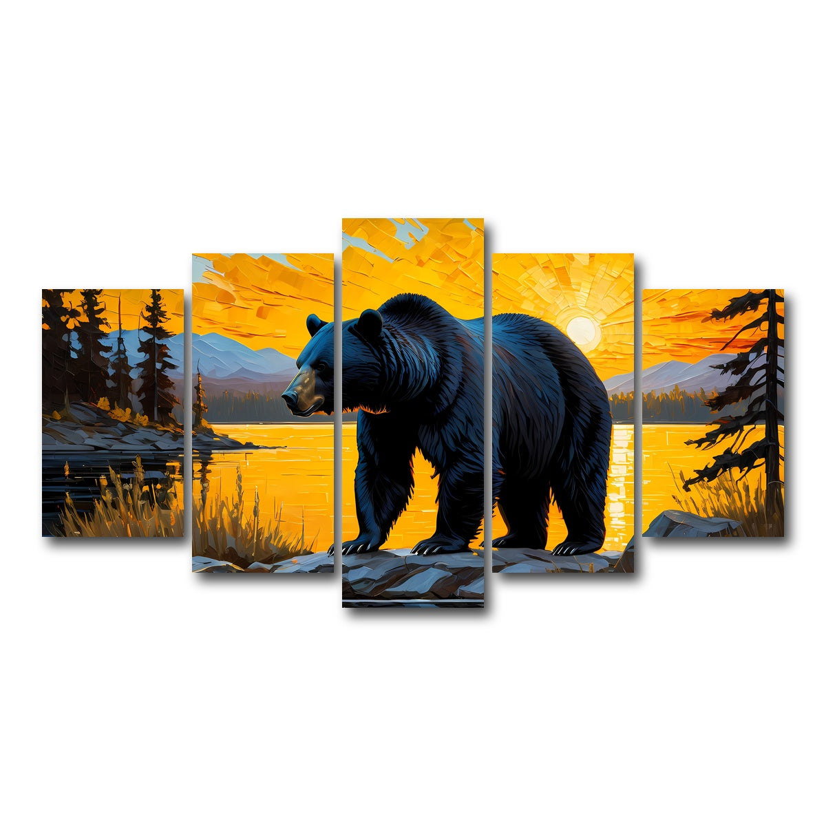 AUTO-MOCKUP WHITE | Black Bear Sunset | 5 Piece | Gallery Wrap Canvas | group=5_normal