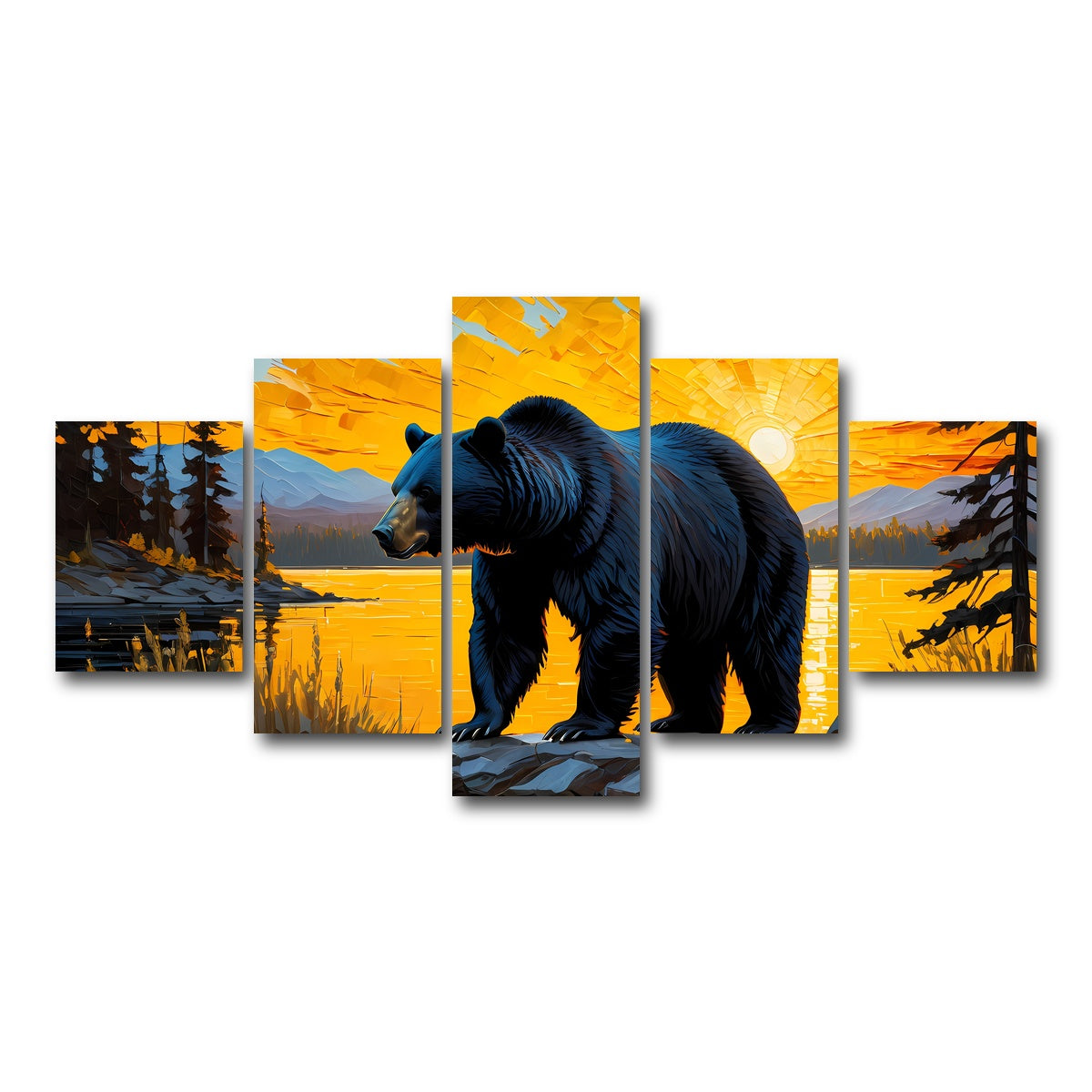 AUTO-MOCKUP WHITE | Black Bear Sunset | 5 Piece | Gallery Wrap Canvas | group=5_short