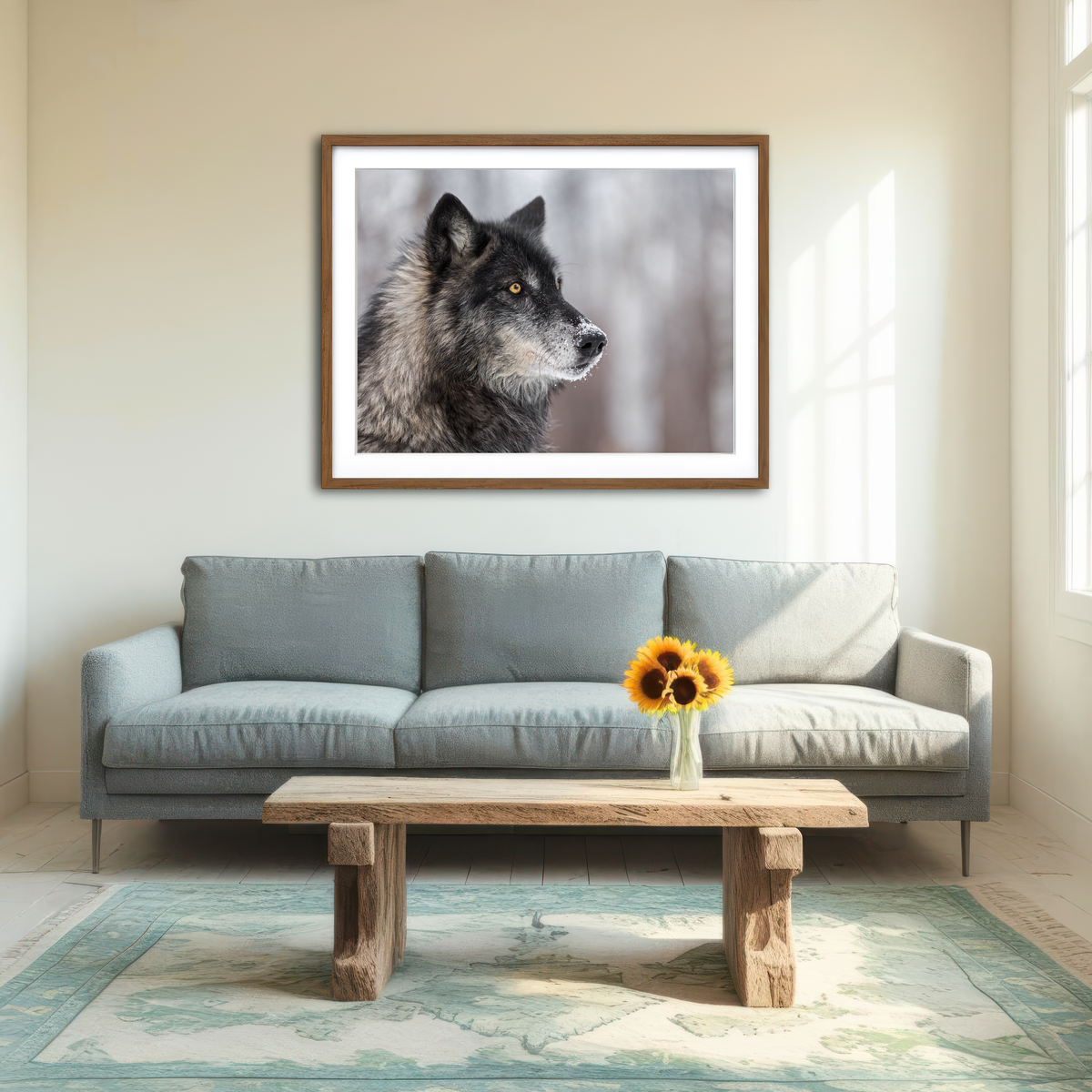AUTO-MOCKUP ROOM | Black Grey Wolf Wall Art