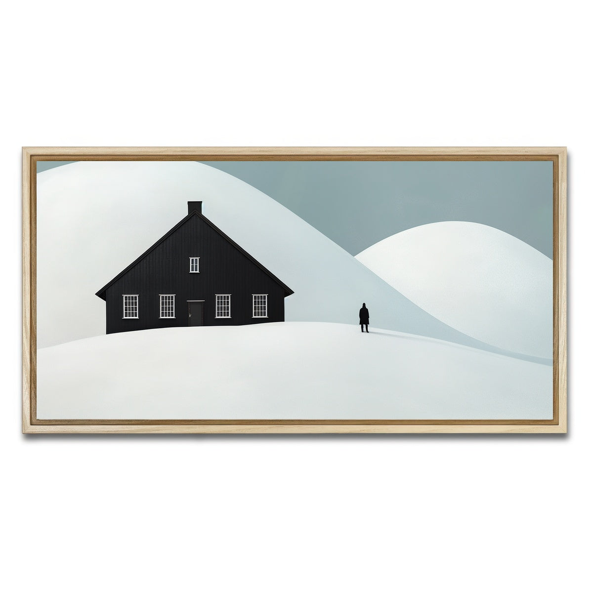 AUTO-MOCKUP WHITE | Black House in Snow | 1 Piece | Natural Framed Canvas | group=2x1