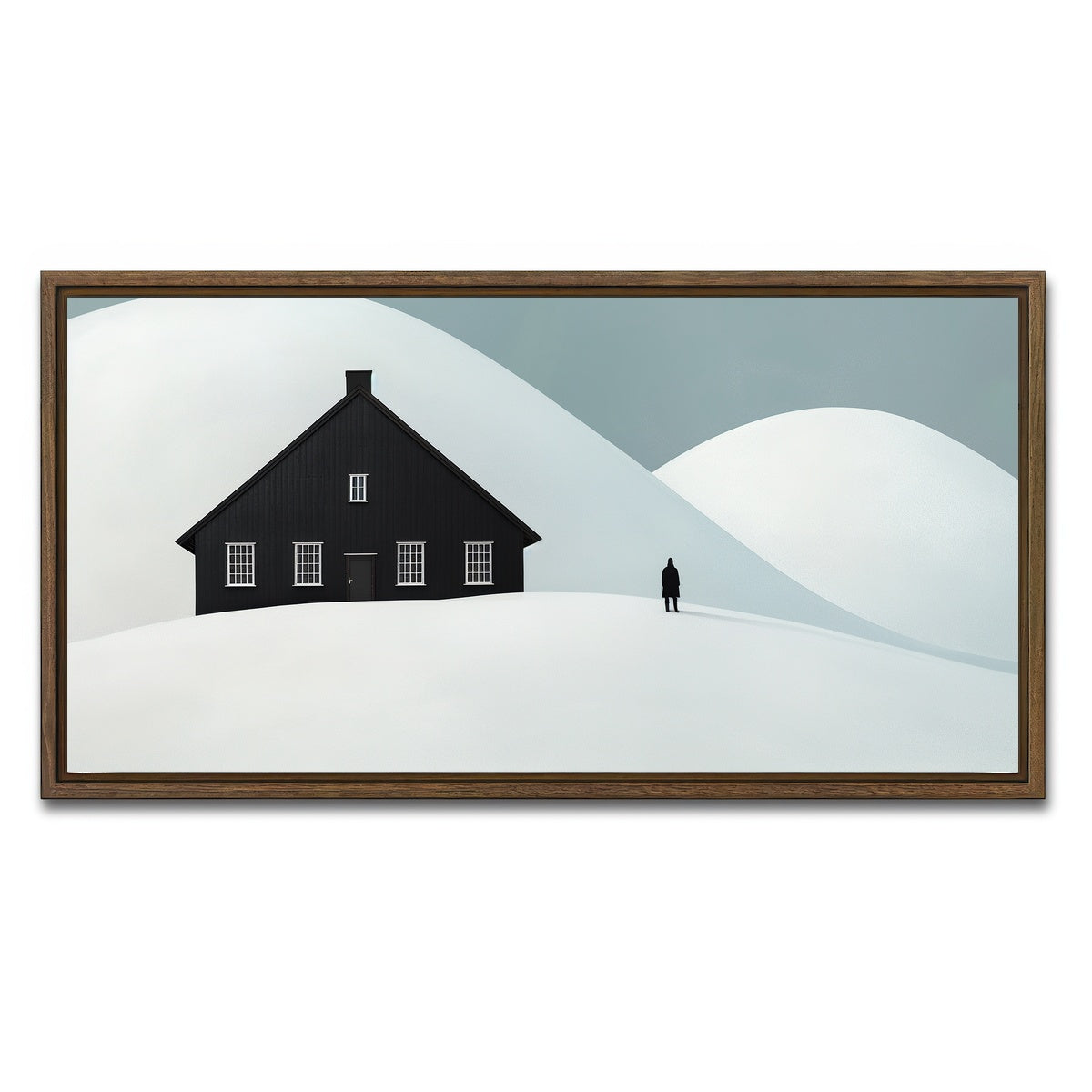 AUTO-MOCKUP WHITE | Black House in Snow | 1 Piece | Walnut Framed Canvas | group=2x1