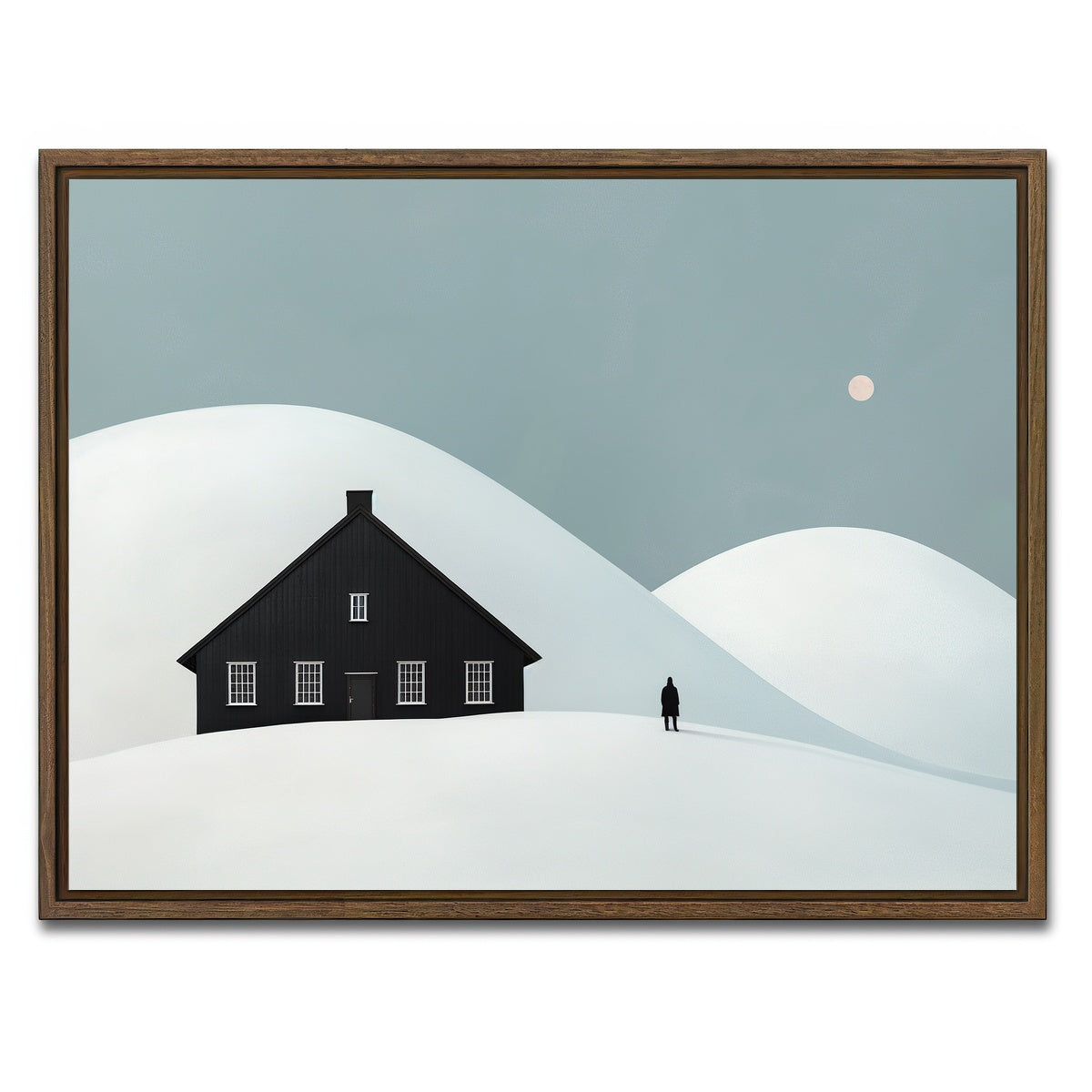 AUTO-MOCKUP WHITE | Black House in Snow | 1 Piece | Walnut Framed Canvas | group=4x3