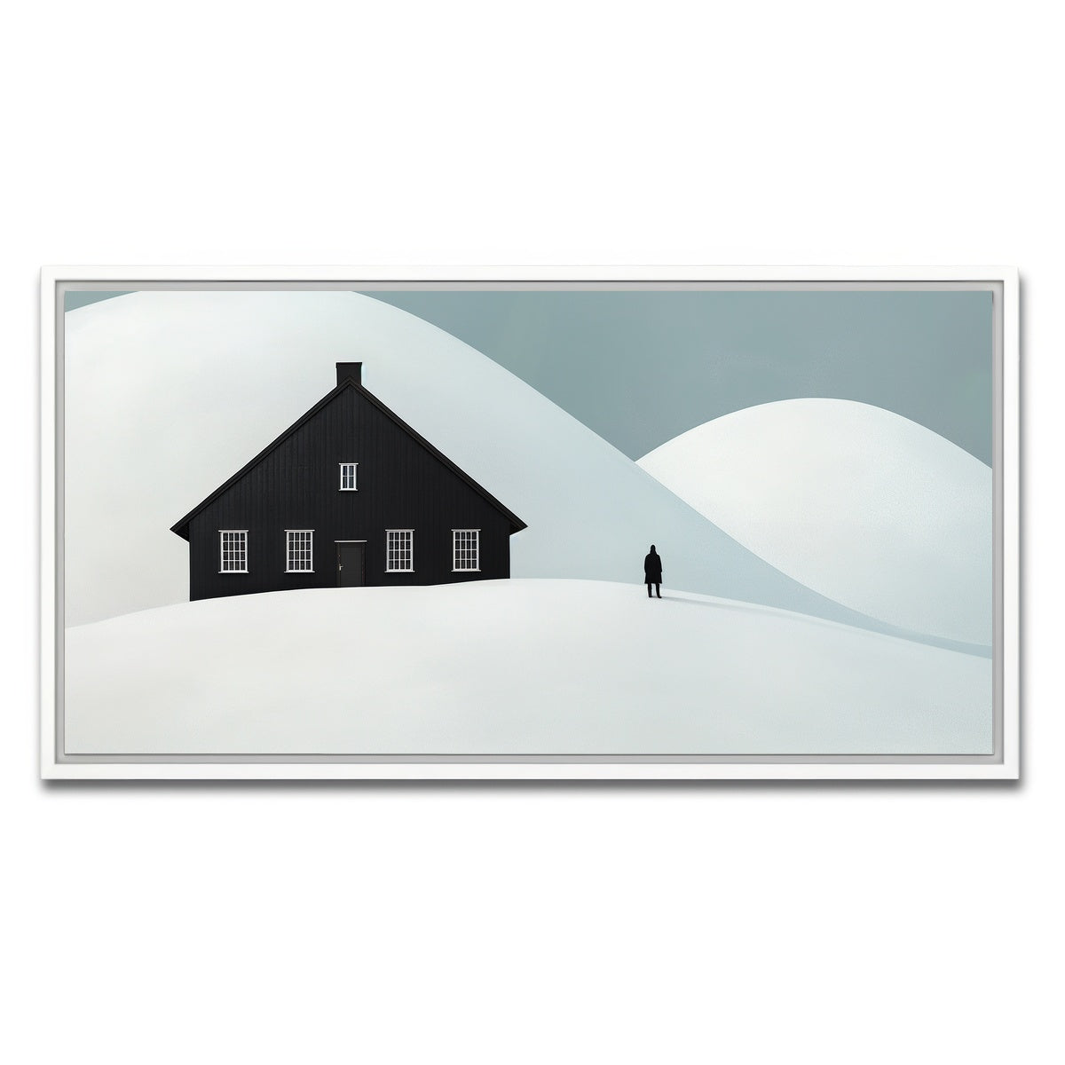 AUTO-MOCKUP WHITE | Black House in Snow | 1 Piece | White Framed Canvas | group=2x1