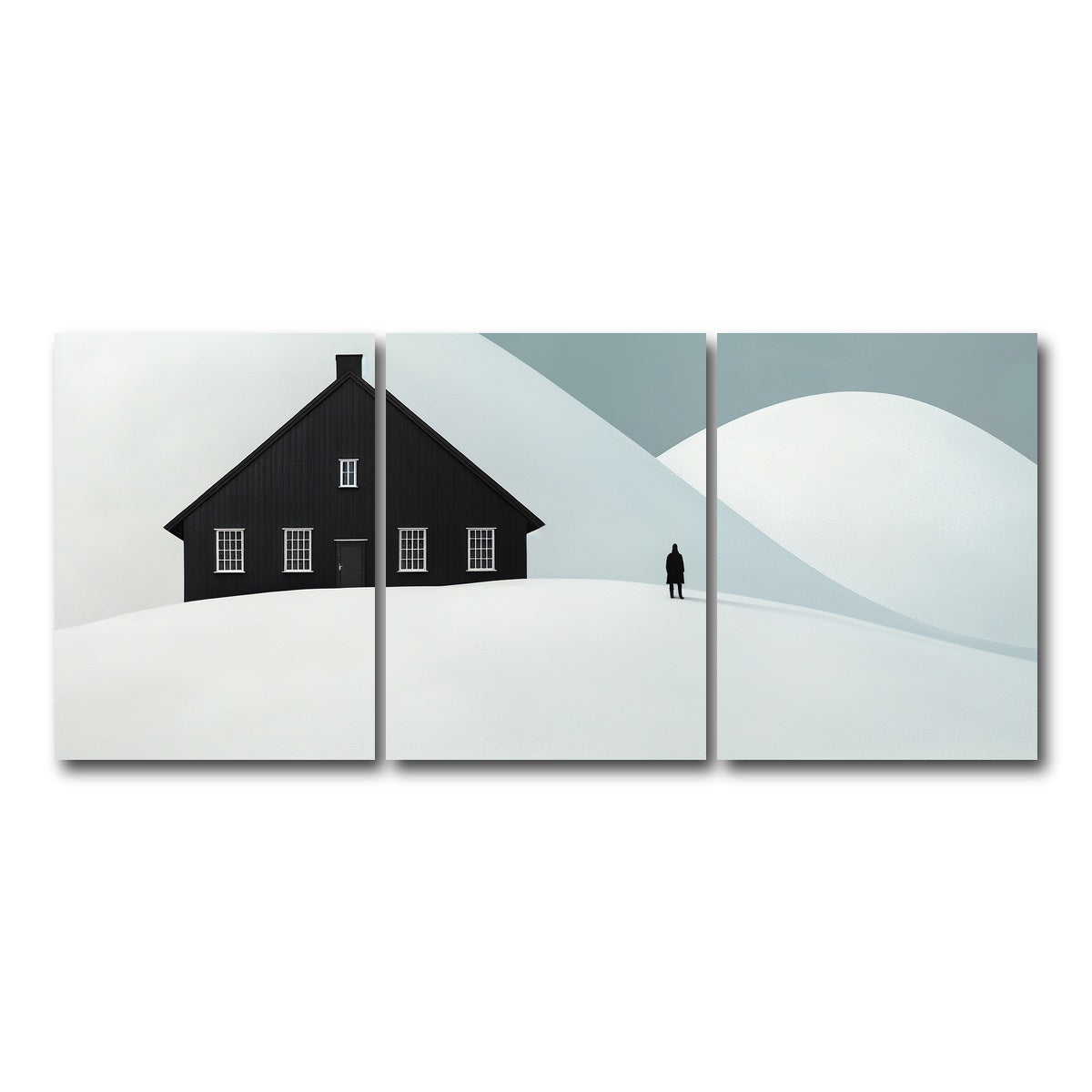 AUTO-MOCKUP WHITE | Black House in Snow | 3 Piece | Gallery Wrap Canvas | group=18x24