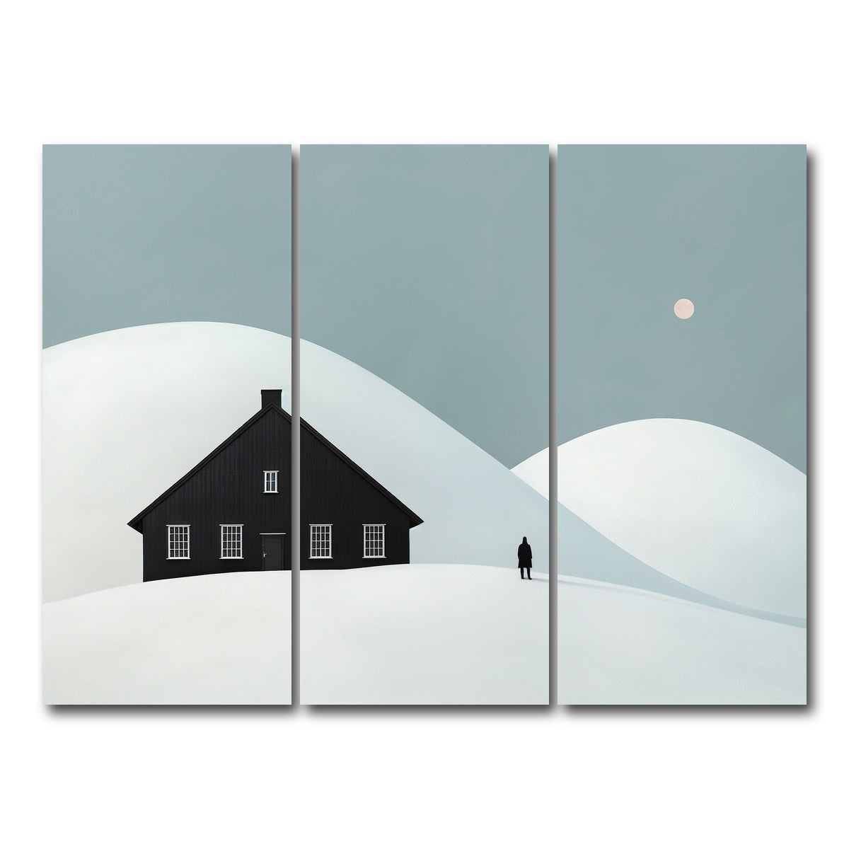 AUTO-MOCKUP WHITE | Black House in Snow | 3 Piece | Gallery Wrap Canvas | group=8x18