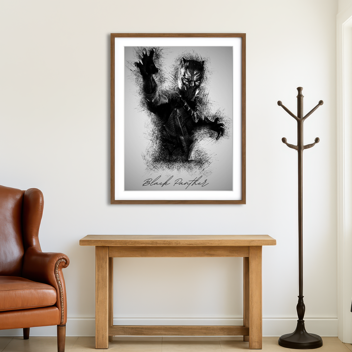 AUTO-MOCKUP ROOM | Black Panther Sketch Wall Art