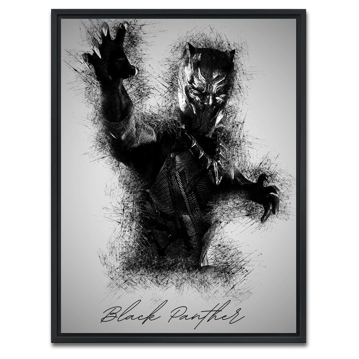AUTO-MOCKUP WHITE | Black Panther Sketch | 1 Piece | Black Framed Canvas | group=3x4