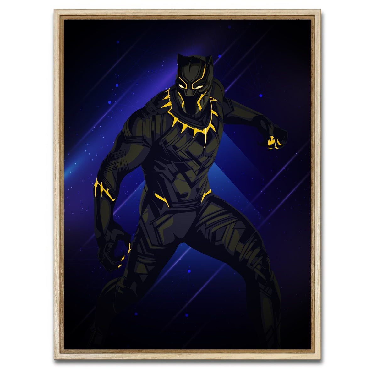 AUTO-MOCKUP WHITE | Black Panther on Blue | 1 Piece | Natural Framed Canvas | group=3x4