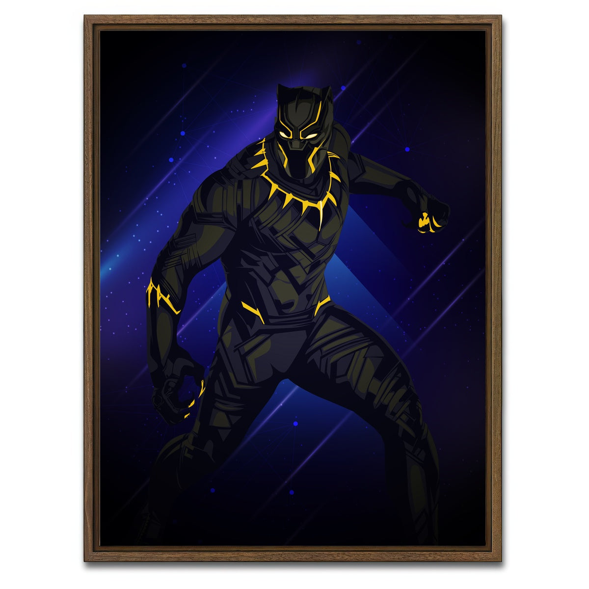 AUTO-MOCKUP WHITE | Black Panther on Blue | 1 Piece | Walnut Framed Canvas | group=3x4